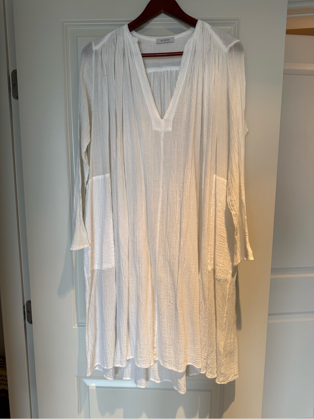 Sunday White Gauze V-Neck Midi Dress